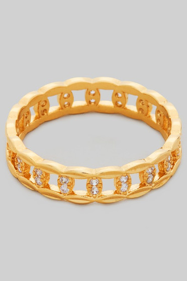 Brass Chain Ring With Dainty Cz Stones