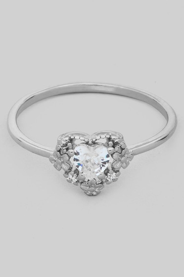 Brass Floral Encrusted Heart Ring