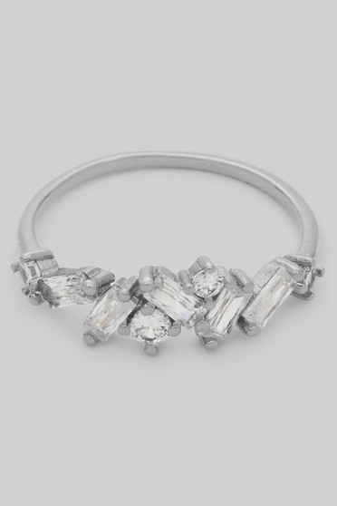 Rectangle And Round Cz Stone Brass Ring