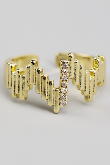 Brass Bar Zigzag Ring With Cz Accents