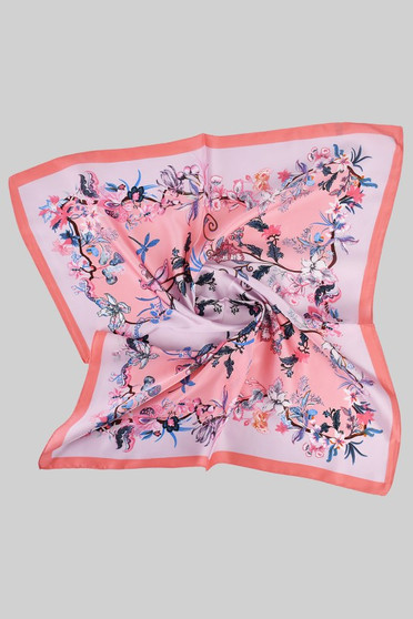 Silky Pink Flower Print Square Scarf