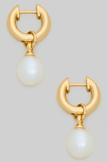 Small Hinge Hoops With Dangling Pearl