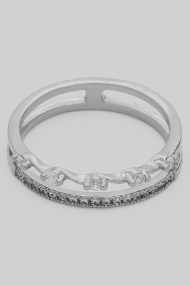 Delicate Split Stack Cz Stone Brass Ring