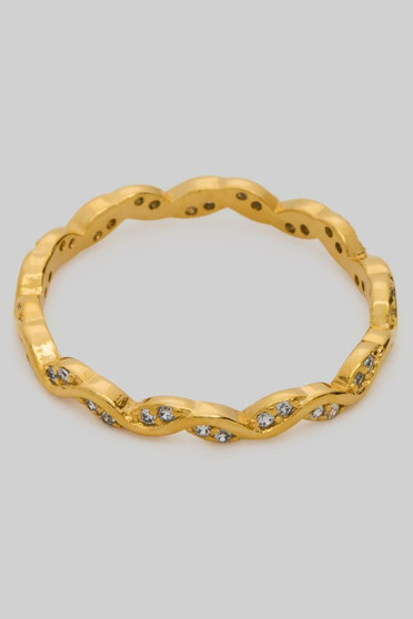Delicate Wavy Brass Ring With Cz Pave