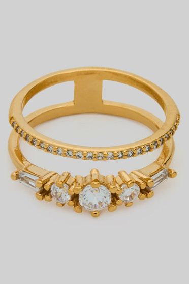 Brass Stack Cutout Ring With Cz And Pave