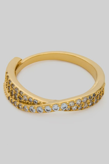 Shiny Brass Twist Ring With Cz Pave