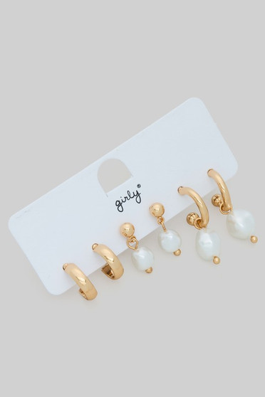 Three Piece Hoop And Stud Set With Pearls