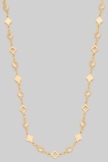 Clover And Round Cz Charm Necklace