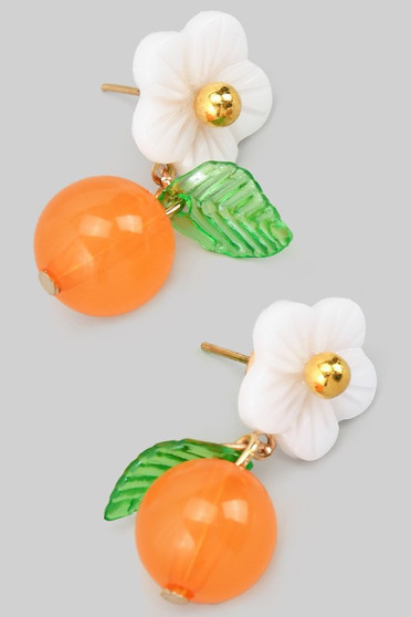 Flower Stud And Dangling Orange