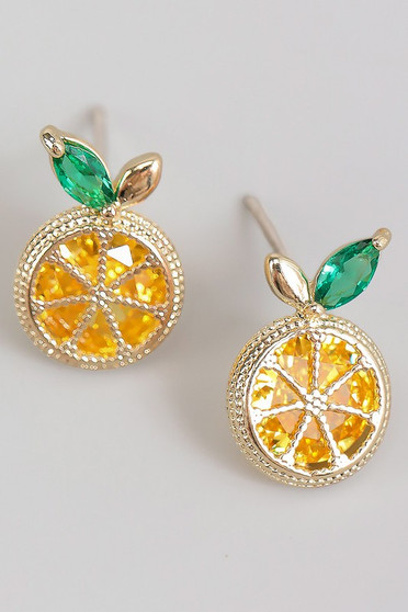 Dazzling Brass And Cz Lemon Studs