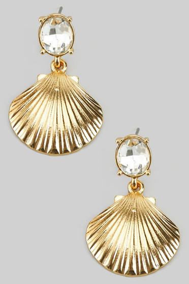 Dazzling Stone Post With Shell Drop Earrings