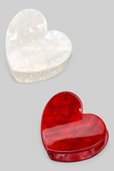Red And White Marbled Acrylic Hair Clip Set