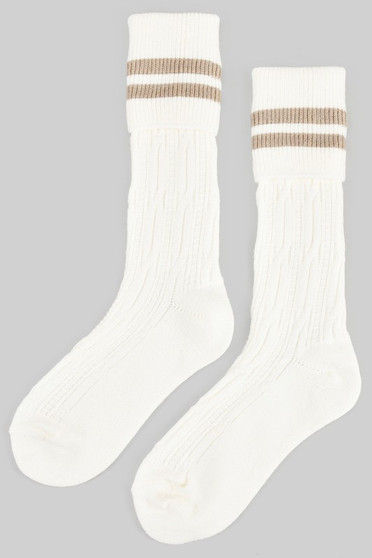 Cable Knit Long Socks With Stripes