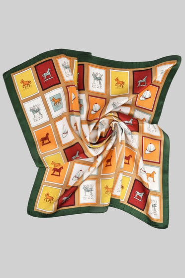 Equestrian Motif Silky Square Scarf