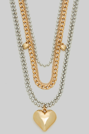 Layered Chain Necklace With Puff Hearts