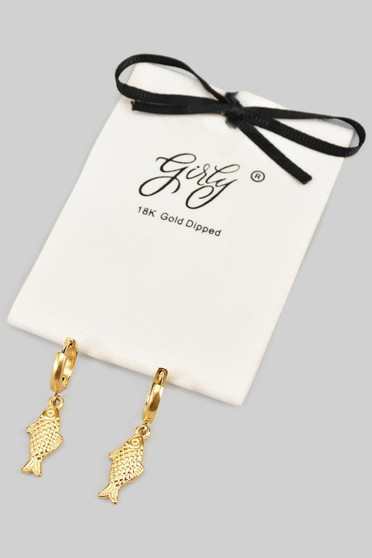 18K Gold Dipped Fish Charm Hoops - #KE27858