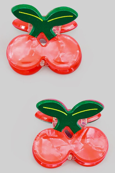 Small Marbled Acrylic Cherry Hair Clip Set