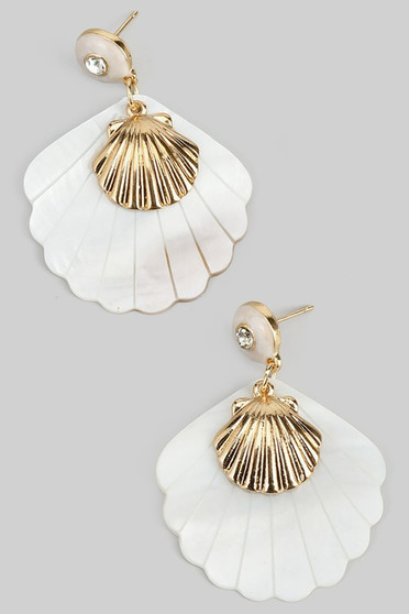 Marbled Acrylic And Metal Shell Earrings