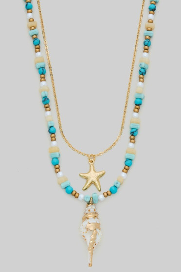 Layered Stone Bead Necklace With Shell Starfish