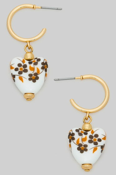 Brown Ceramic Heart Earrings