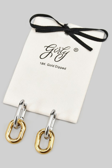 18K Gold Dipped Two Tone Chain Hoops