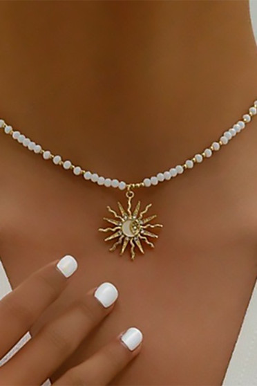 Beaded Necklace With Sun Moon And Star Pendant