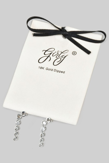 18K Gold Dipped Round Cz Bar Drop Earrings
