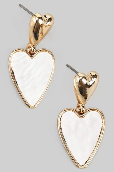 Heart Post Earrings With Dangling Heart