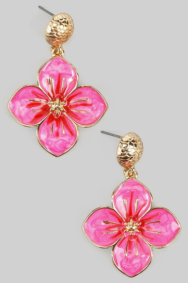 Textured Post With Lacquered Flower Earrings