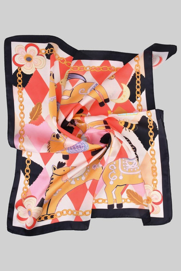 Silky Geo Horse Print Square Scarf
