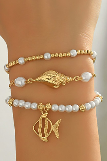 Three Piece Pearl Shell And Fish Bracelet Set