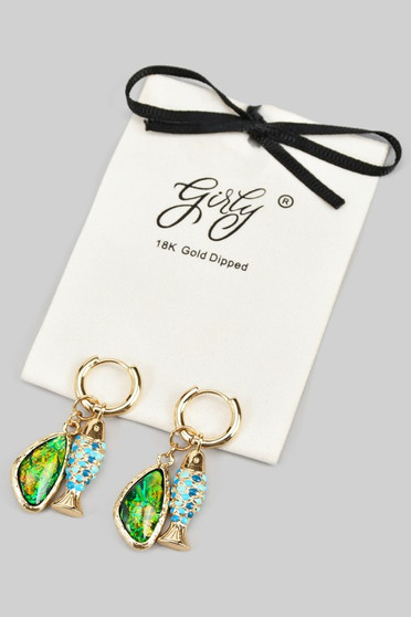 18K Gold Dipped Fish Charm Hoops