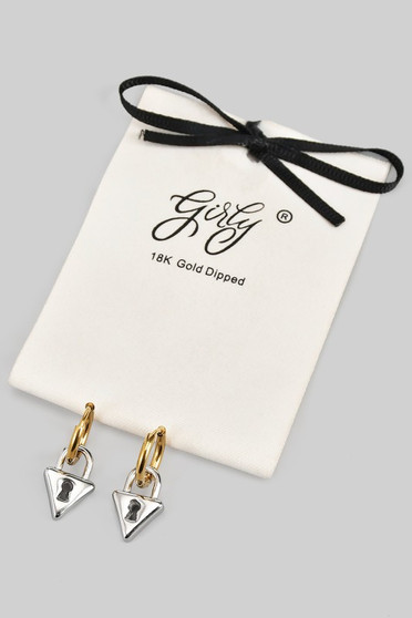 18K Gold Dipped Two Tone Lock Charm Hoops