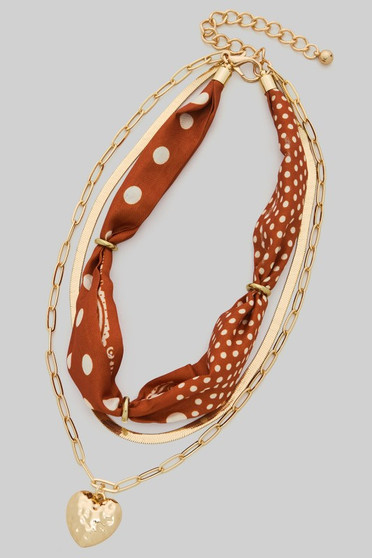 Layered Dot Scarf And Chain Necklace With Heart