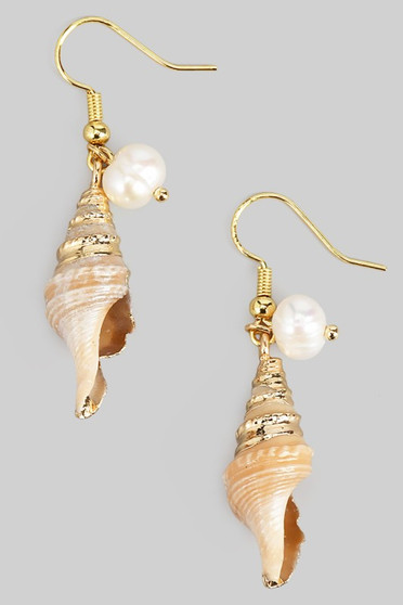 Hoops With Horn Shell And Pearl Charms