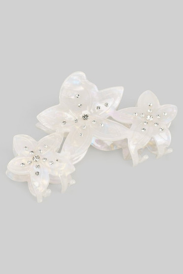 Marbled Acrylic Flower Hair Clip With Rhinestones