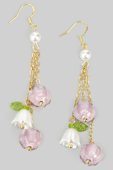 Purple Flower Cluster Drop Earrings