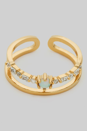 Brass Cutout Stacked Ring With Opal And Pave