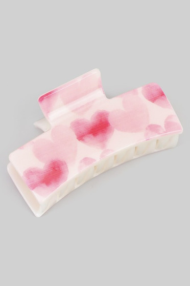 Soft Watercolor Heart Print Hair Claw Clip