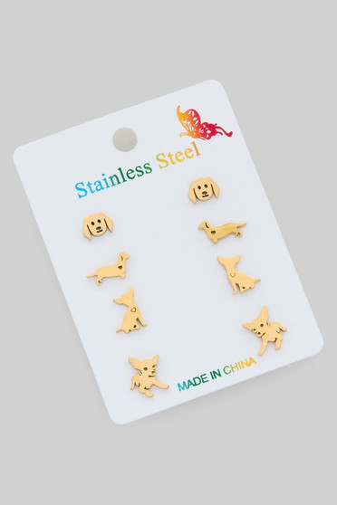 Stainless Steel Dainty Four Pair Dog Stud Set