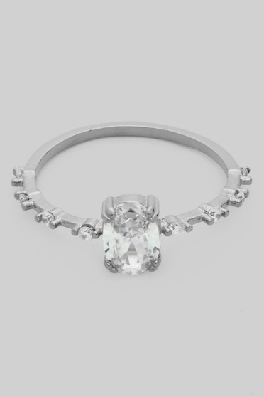 Oval Cz Stone Ring With Pave Accents