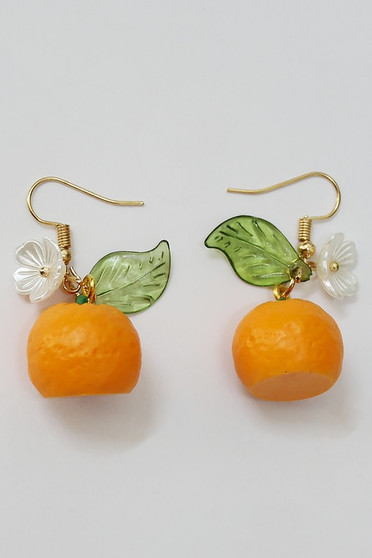 Orange Drop Earrings With Flower