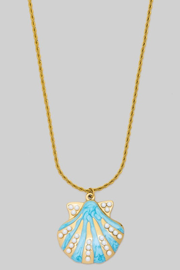 Stainless Steel Pearly Shell Pendant Necklace