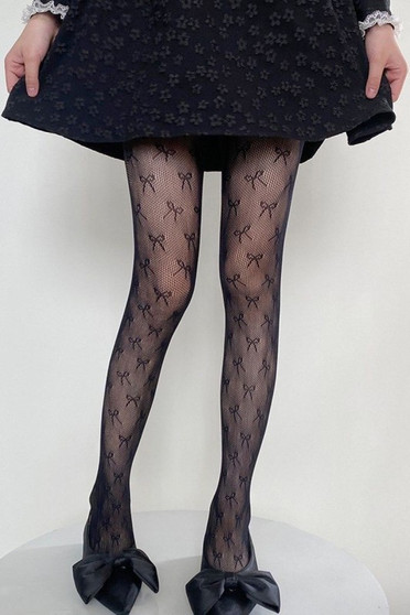 Lacy Bow Print Stockings