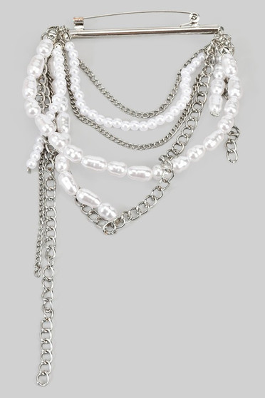 Dangling Pearl And Chain Brooch Pin