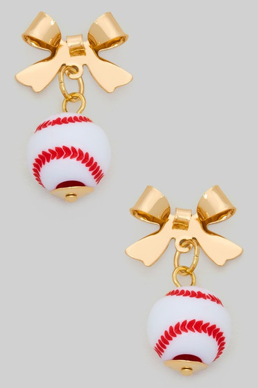 Bow Post With Baseball Charm Earrings