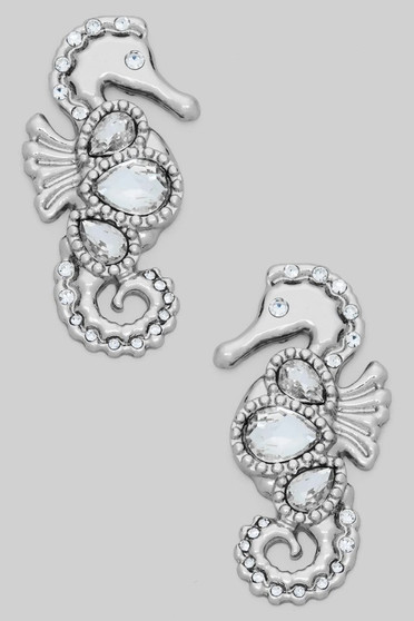 Glass Stone Sea Horse Studs