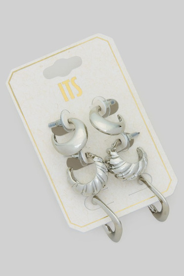 Three Pair Round And Triangle Hoop Set