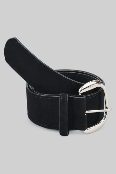 Felt Faux Leather Belt With Half Buckle