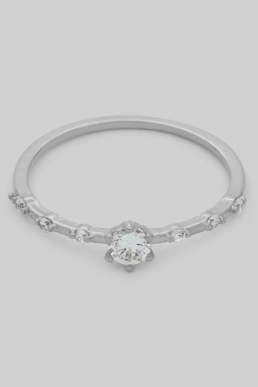 Cz Solitare Ring With Dainty Pave Accents